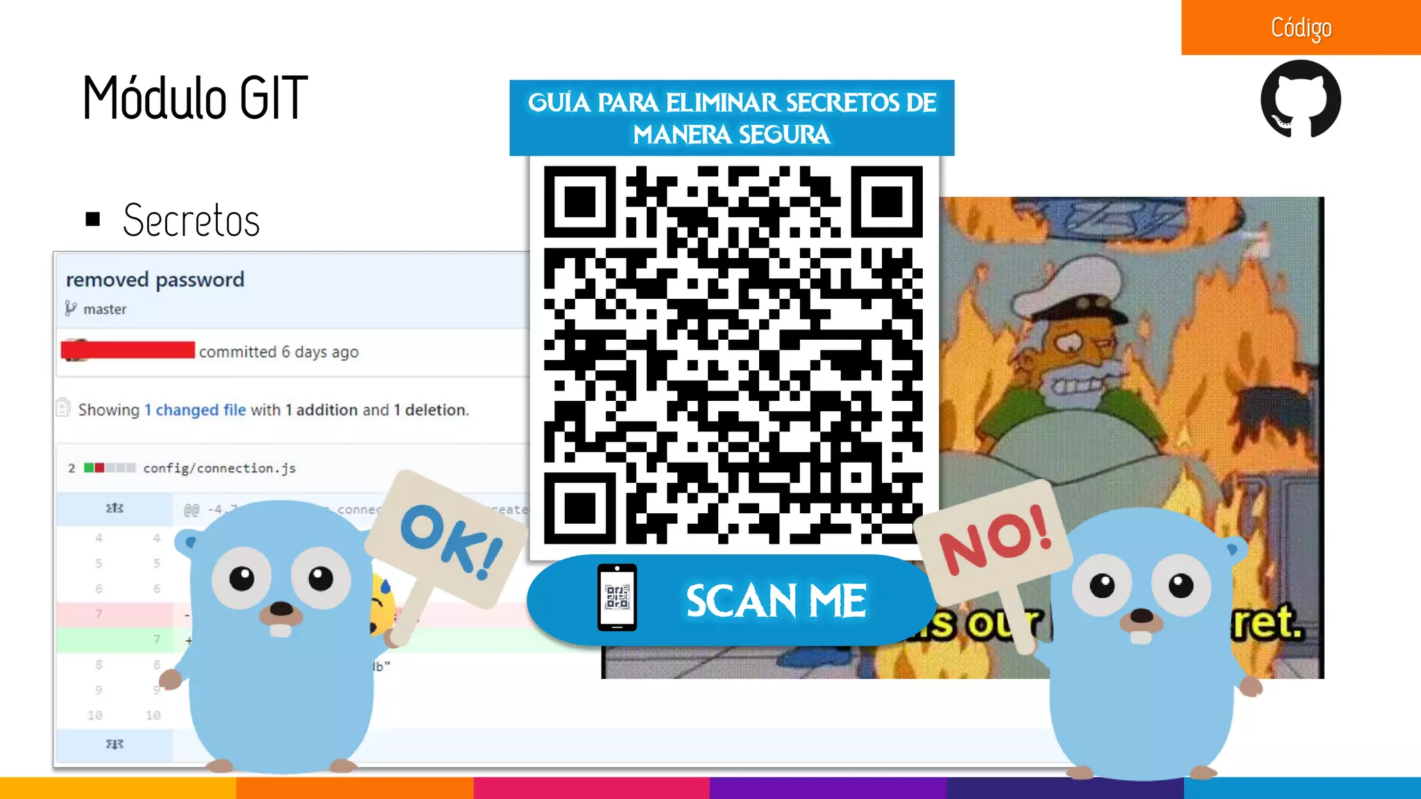Código
Módulo GIT
▪ Secretos
SCAN ME
GUÍA PARA ELIMINAR SECRETOS DE
MANERA SEGURA
 