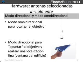 Copyright © 2013 Taddong S.L.
Hardware: antenas seleccionadas
inicialmente
• Modo omnidireccional
para localizar el objeti...