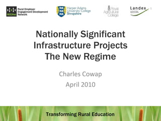 Nationally Significant Infrastructure Projects The New Regime Charles Cowap April 2010 