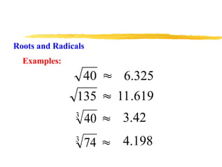 Radical Roots In Math Examples Roots and Radicals PowerPoint For grade 8 and 9.ppt