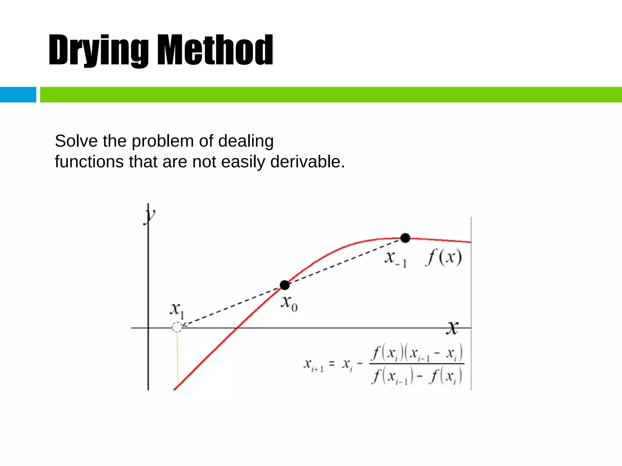 Drying Method Solve the problem of dealing functions that are not easily derivable. 