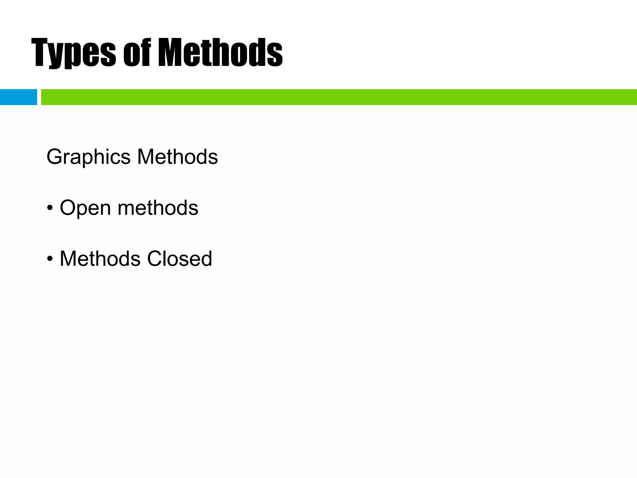 Types of Methods Graphics Methods •  Open methods •  Methods Closed 