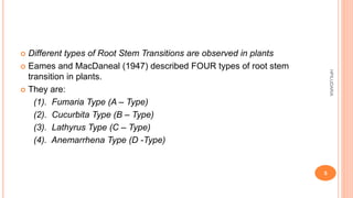  Different types of Root Stem Transitions are observed in plants
 Eames and MacDaneal (1947) described FOUR types of root stem
transition in plants.
 They are:
(1). Fumaria Type (A – Type)
(2). Cucurbita Type (B – Type)
(3). Lathyrus Type (C – Type)
(4). Anemarrhena Type (D -Type)
HPILUDARIA
5
 