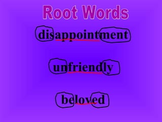 Root Words disappointment unfriendly beloved 