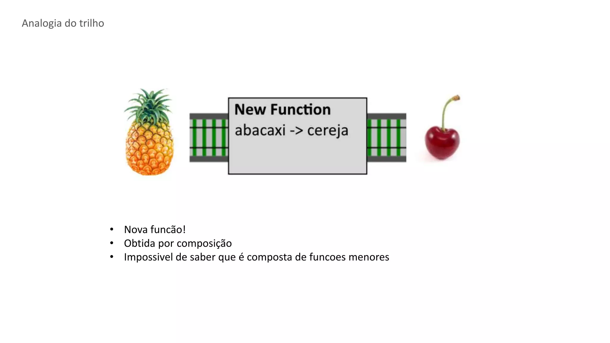 Analogia do trilho
• Nova funcão!
• Obtida por composição
• Impossivel de saber que é composta de funcoes menores
 