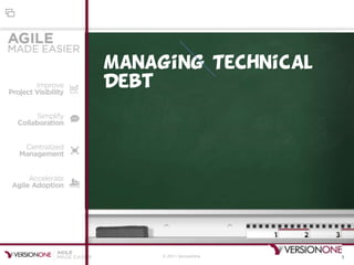 © 2011 VersionOne 1
Managing Technical
Debt
 
