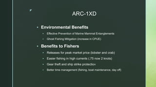 z
ARC-1XD
 Environmental Benefits
 Effective Prevention of Marine Mammal Entanglements
 Ghost Fishing Mitigation (incre...