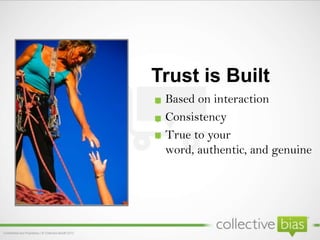 Trust is Built
Based on interaction
Consistency
True to your
word, authentic, and genuine
 