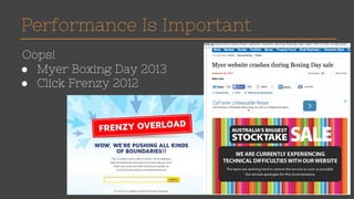 Performance Is Important 
Oops! 
● Myer Boxing Day 2013 
● Click Frenzy 2012 
 