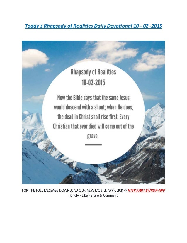Today's Rhapsody of Realities Daily Devotional 10 02 2015