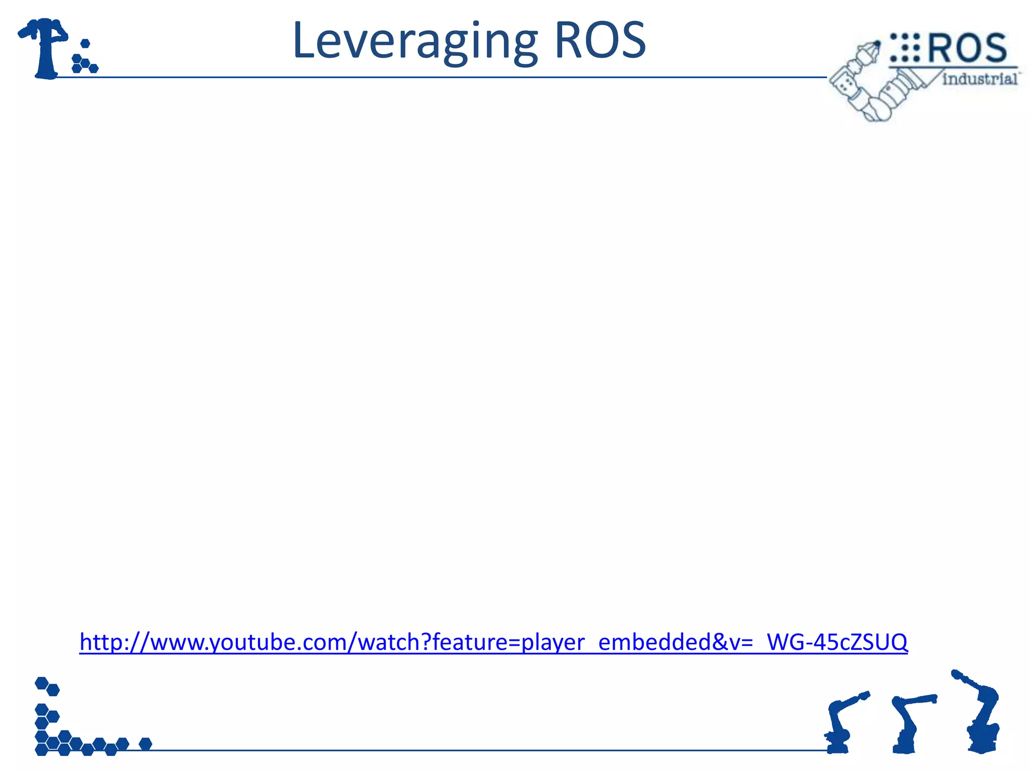 Leveraging ROS




http://www.youtube.com/watch?feature=player_embedded&v=_WG-45cZSUQ
 