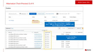 Hibernation (Tech Preview) 2 of 4
Hibernate すると、Limited Support になります。
まれに、起動しない事もありえますので、本番環境には使
用しない事をおすすめします。
インスタンスは「停止」
状態になります。
ROSA Classic のみ
 