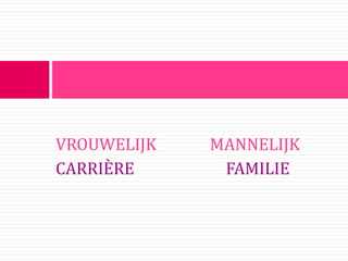 VROUWELIJK   MANNELIJK
CARRIÈRE      FAMILIE
 