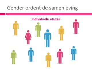 Gender ordent de samenleving
         Individuele keuze?
 