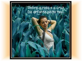 Sobre a rosa e a cruz
Do arfante peito teu...
 
