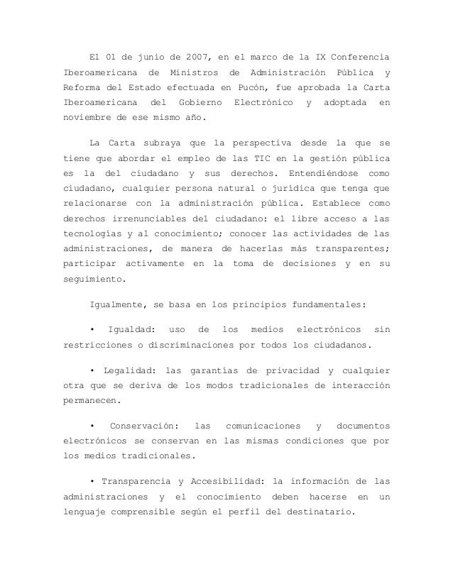 Temas de la carta Iberoamericana de gobierno electrónico