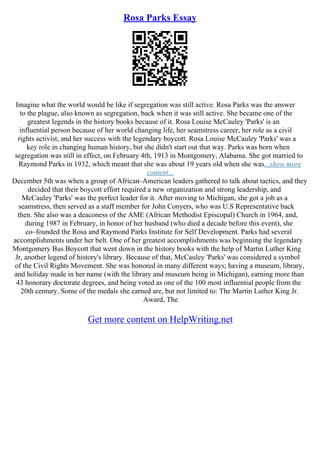 Rosa Parks Essay | PDF