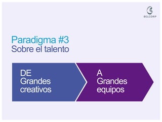 DE Grandes creativos 
A 
Grandes equipos 
Paradigma #3 Sobre el talento  