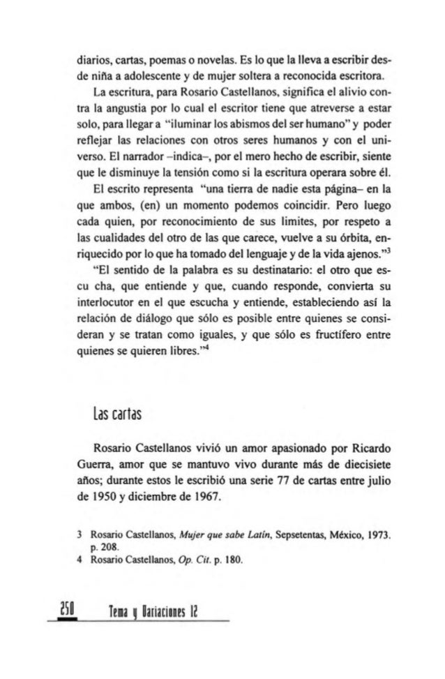 Rosario castellanos, análisis de una carta. noé santos.