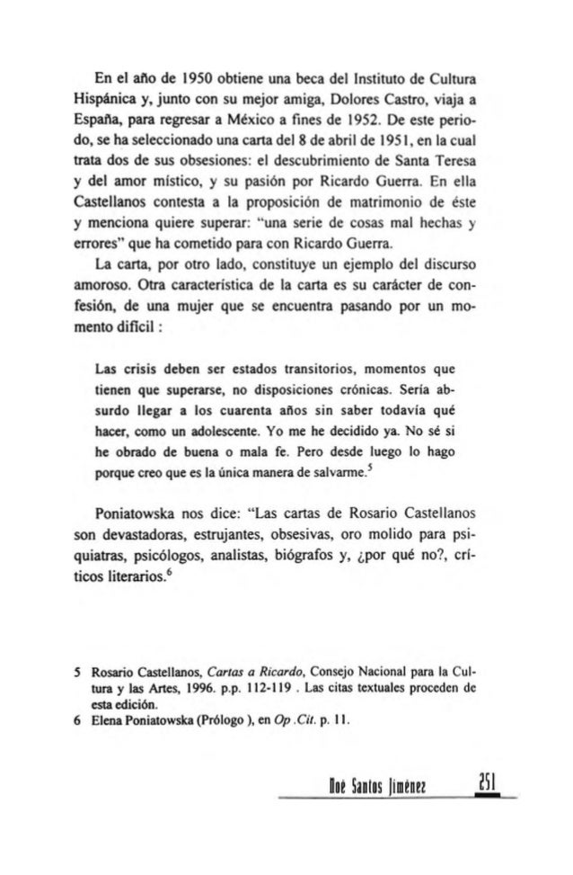 Rosario castellanos, análisis de una carta. noé santos.