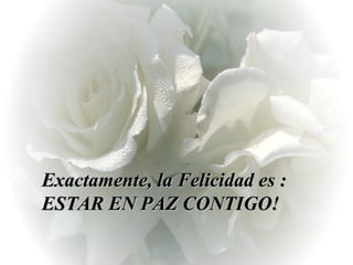 Exactamente, la Felicidad es : ESTAR EN PAZ CONTIGO! 