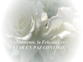 Exactamente, la Felicidad es : ESTAR EN PAZ CONTIGO! 