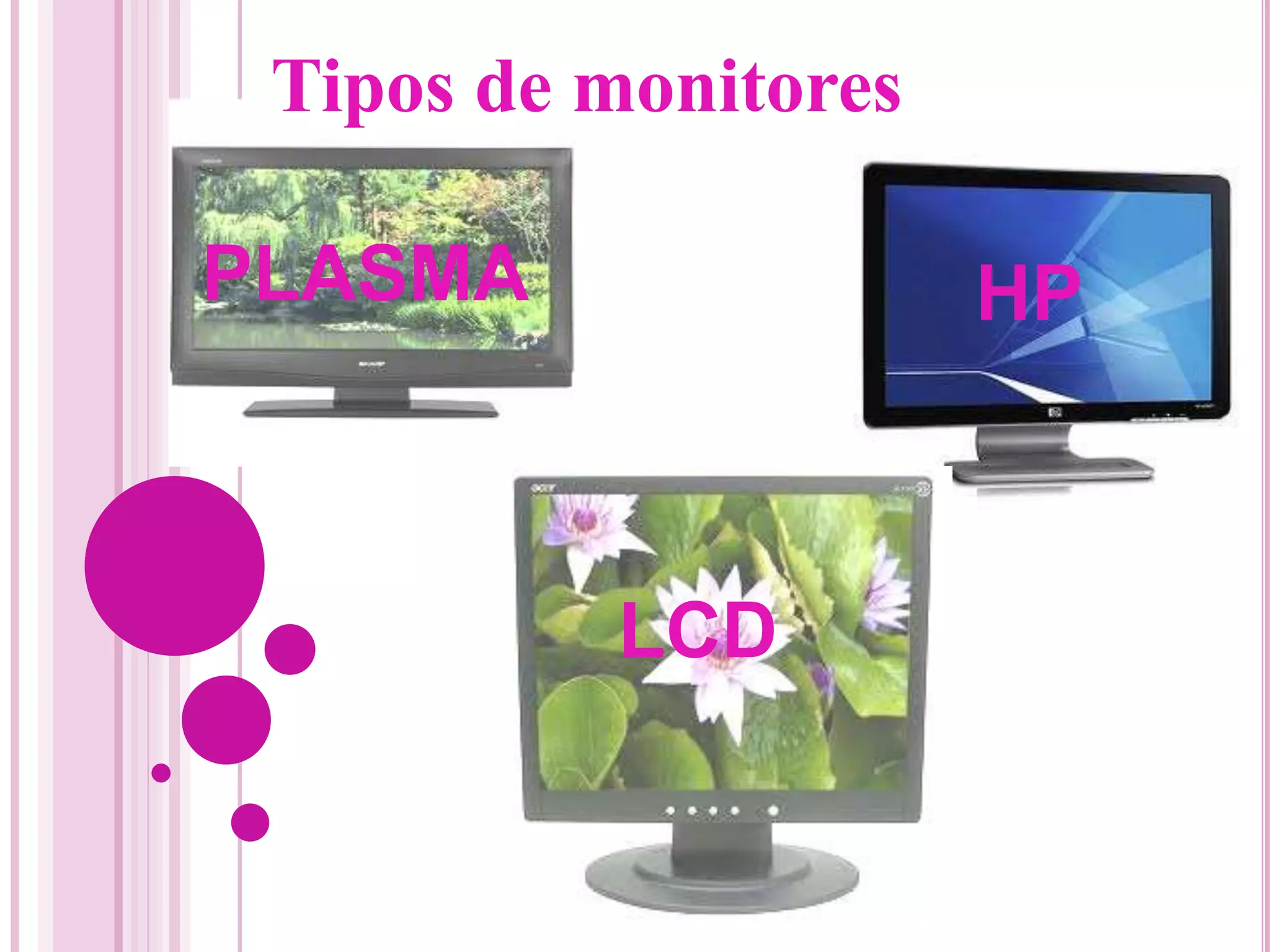 Tipos de monitores
HP
LCD
PLASMA
 
