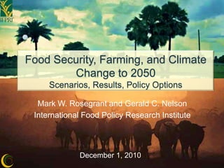 Food Security, Farming, and Climate Change to 2050Scenarios, Results, Policy Options Mark W. Rosegrant and Gerald C. Nelson International Food Policy Research Institute December 1, 2010 