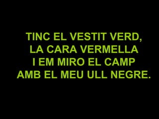 TINC EL VESTIT VERD, LA CARA VERMELLA I EM MIRO EL CAMP AMB EL MEU ULL NEGRE. 