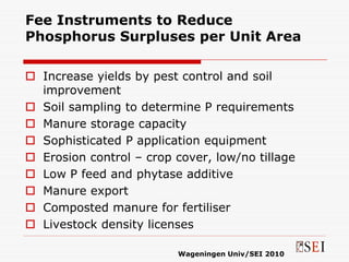 Fee Instruments to Reduce
Phosphorus Surpluses per Unit Area

  Increase yields by pest control and soil
  improvement
  S...