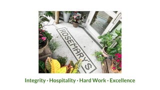 Integrity · Hospitality · Hard Work · Excellence
 