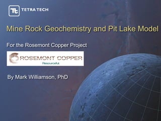 Mine Rock Geochemistry and Pit Lake Model

For the Rosemont Copper Project




By Mark Williamson, PhD
 