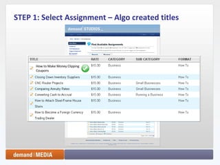STEP 1: Select Assignment – Algo created titles How to Make Money Clipping Coupons 