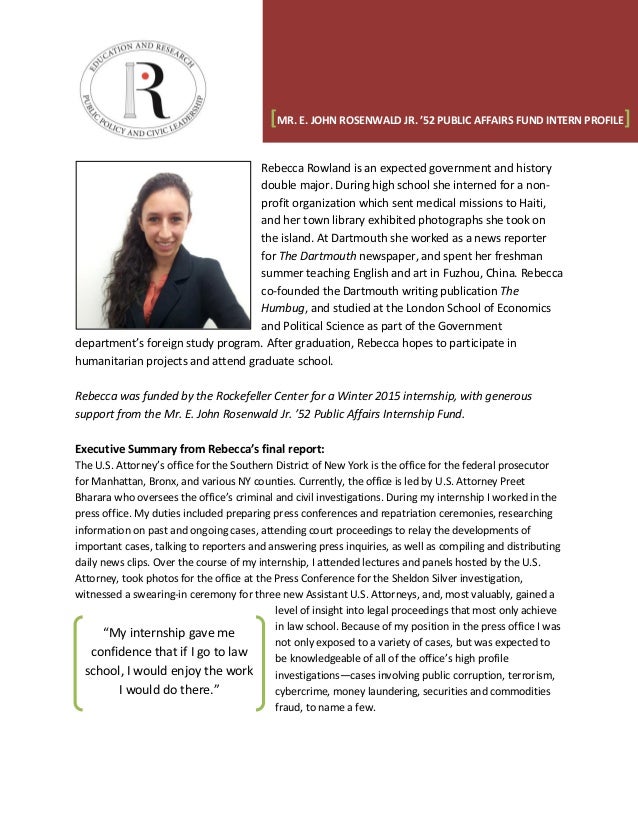 named internship profile summary rebecca rowland rosenwald internship profile