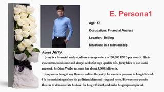 2014-4-20
E. Persona1
Age: 32
Occupation: Financial Analyst
Location: Beijing
Situation: in a relationship
About Jerry:
 