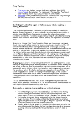 Rose Report - UK - Review of Literacy Report