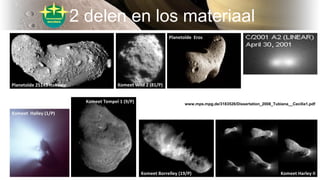 2 delen en los materiaal
08/14/15 Resultaten van de Rosetta 40
Planetoïde Vesta Planetoïde Ida met Dactyl
Komeet 67/P
"Is ...