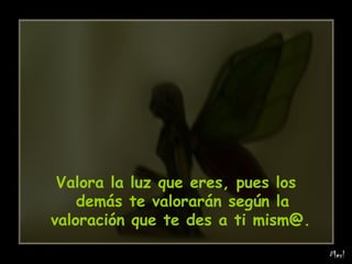 Valora la luz que eres, pues los demás te valorarán según la valoración que te des a ti mism@.   