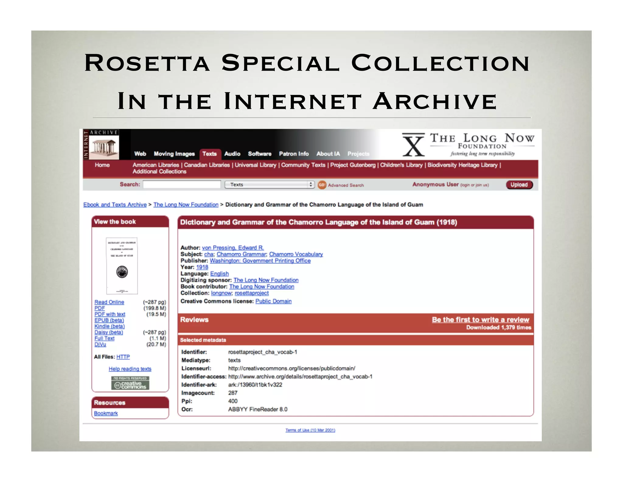 Rosetta Special Collection 
  In the Internet Archive
 