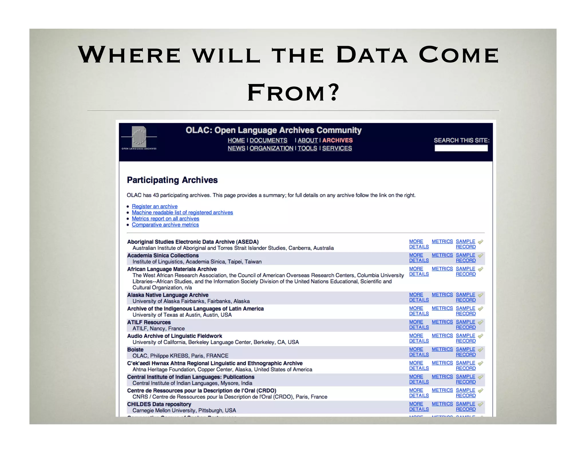 Where will the Data Come
         From?
 