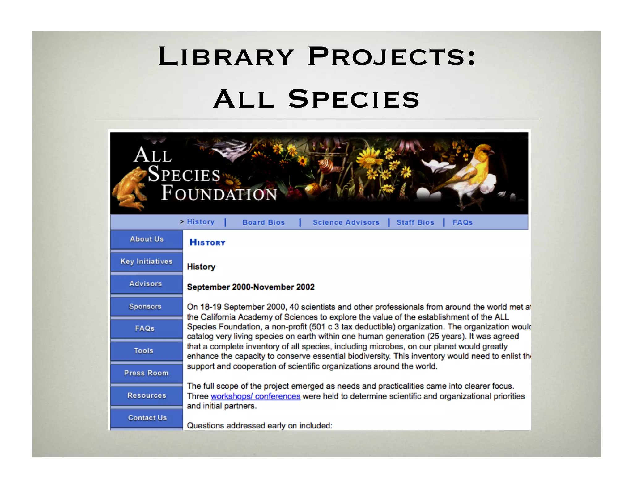 Library Projects:
   All Species
 