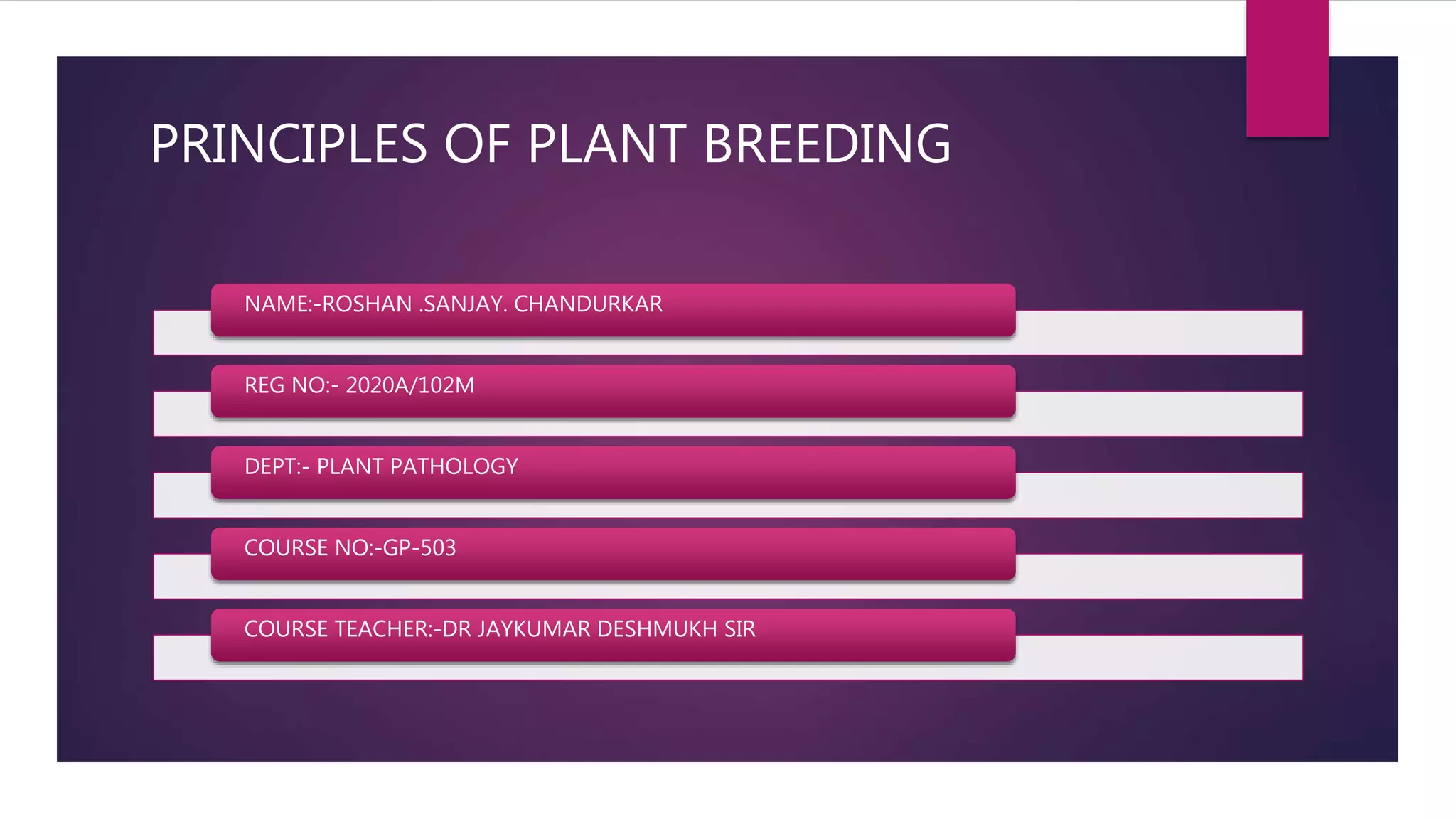 Roshan Chandurkar Definition & History of Plant Breeding PPT