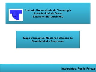 Instituto Universitario de Tecnología
Antonio José de Sucre
Extensión Barquisimeto
Mapa Conceptual Nociones Básicas de
Contabilidad y Empresas.
Integrantes: Roslin Peraza
 