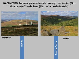 NACEMENTO: Fórmase pola confuencia dos regos de Xantas (Pico
Montouto) e Tras da Serra (Alto de San Xoán-Bustelo).
Montouto Bustelo
Xantas
TrasdaSerra
 