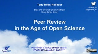 Peer Review
in the Age of Open Science
Tony Ross-Hellauer
State and University Library Göttingen
Know-Center GmbH
Peer Review in the Age of Open Science
#PubMet2017, Zagreb, 21 Sept 2017
 