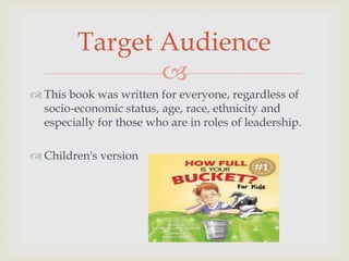 Target Audience
                
 This book was written for everyone, regardless of
  socio-economic status, age, race, ethnicity and
  especially for those who are in roles of leadership.

 Children's version
 