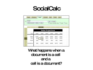 SocialCalc What happens when a document is a cell  and a  cell is a document? 