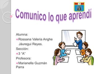 Alumna:
Rossana Valeria Anghel
Jáuregui Reyes.
Sección:
3 “A”
Profesora:
Marianella Guzmán
Parra
 