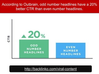 According to Outbrain, odd number headlines have a 20%
better CTR than even number headlines.
http://backlinko.com/viral-content
 