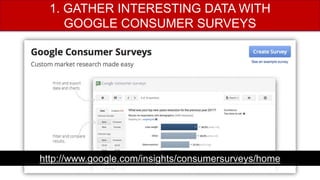 http://www.google.com/insights/consumersurveys/home
1. GATHER INTERESTING DATA WITH
GOOGLE CONSUMER SURVEYS
 
